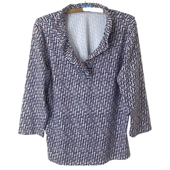 J. McLaughlin Tops - J. McLaughlin Durham Ruffle Top Catalina Cloth 3/4 Sleeve Size XL